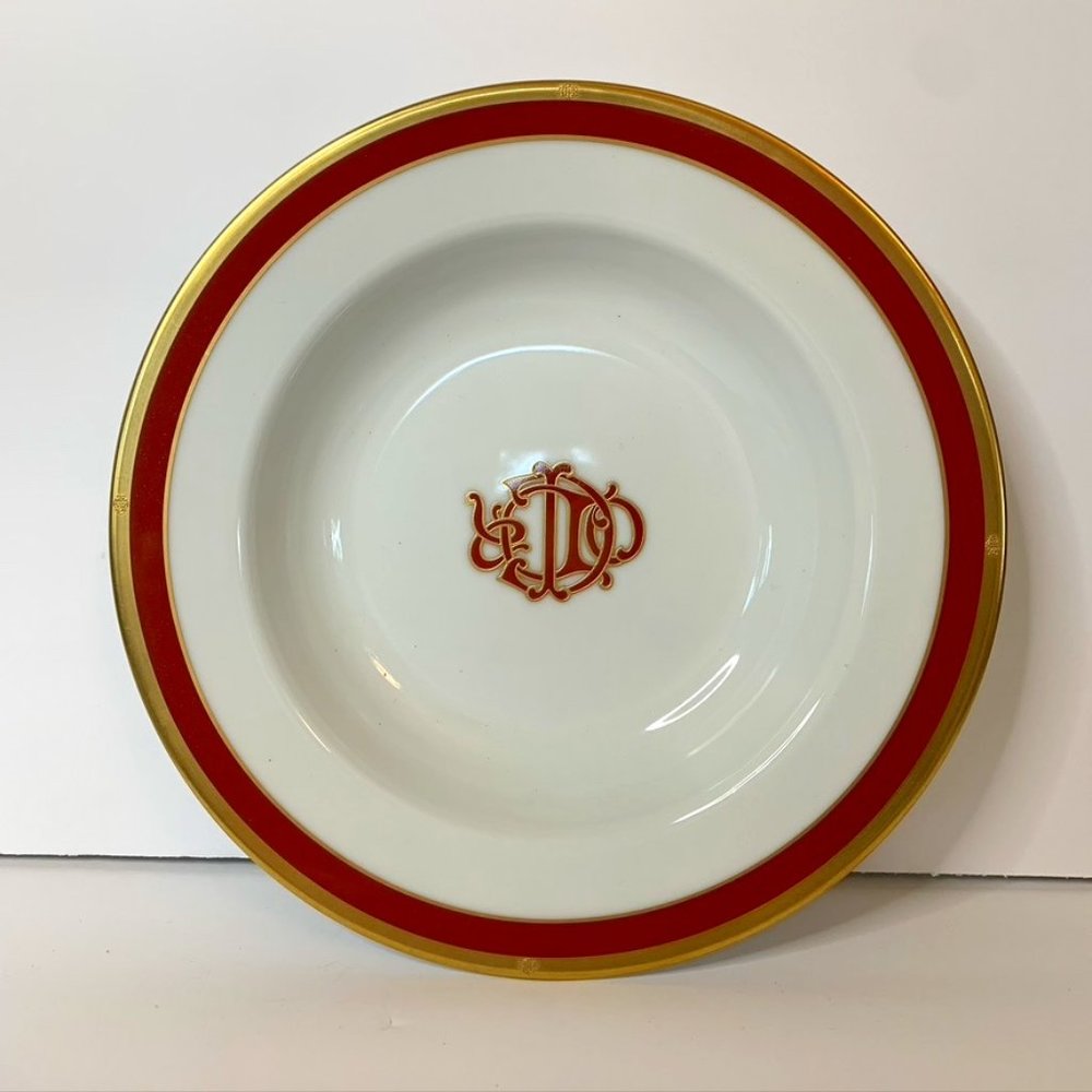Christian Dior Monogram Red China Rimmed Soup Pasta Bowl